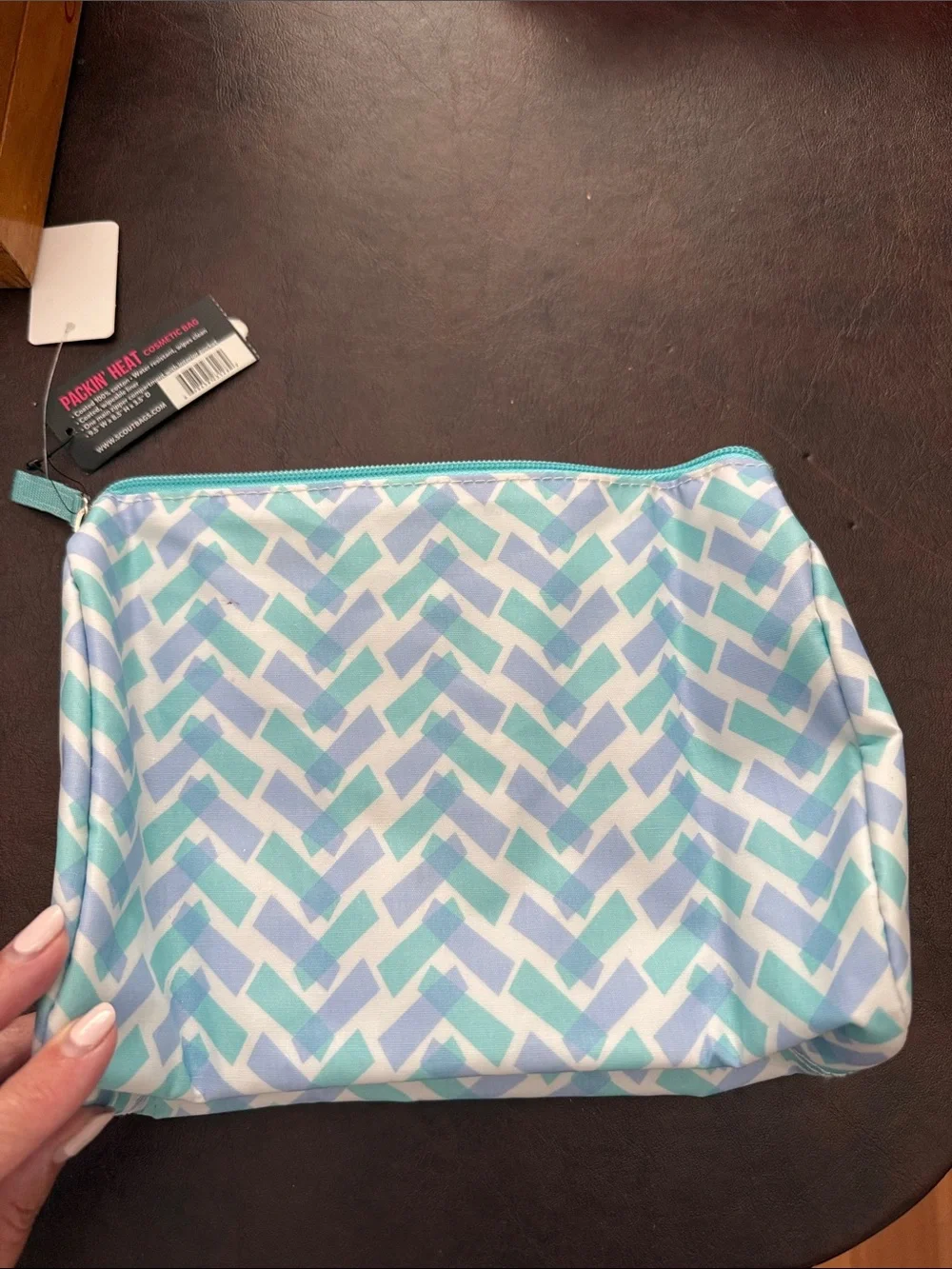 Scout Chevron cosmetic Bag in Aqua and Light Blue